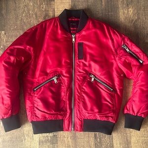 Mens Zara Size L Large Red Nylon Bomber Jacket NWOT